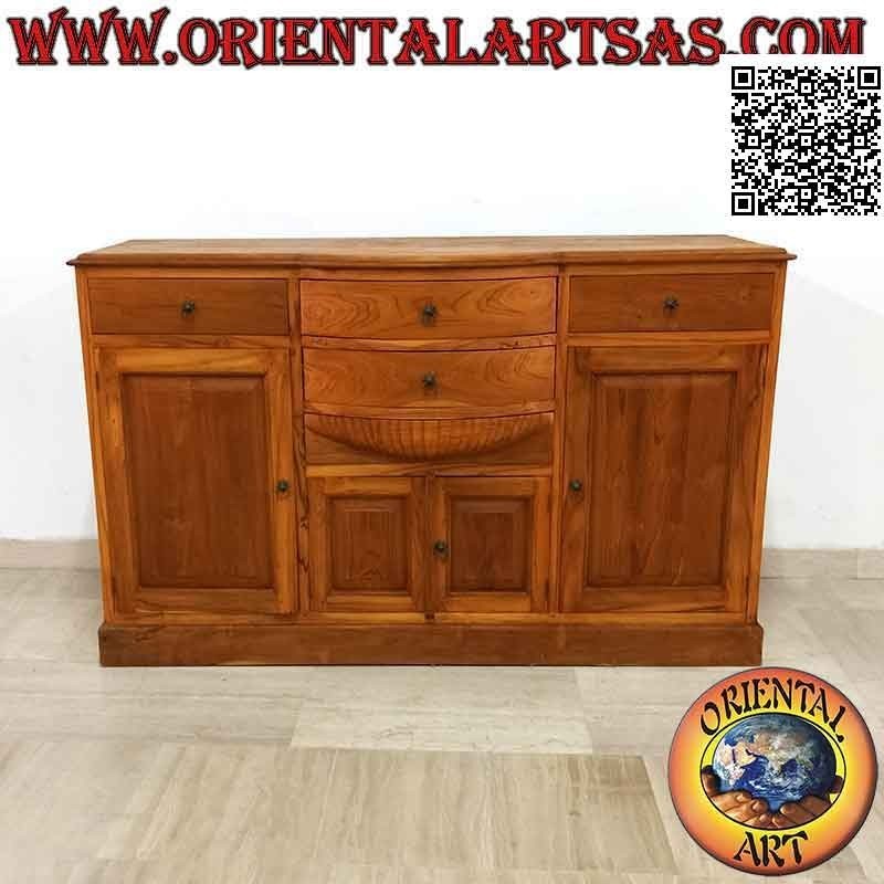 Buffet a 4 ante e 4 cassetti con bombatura curva centrale in legno di teak