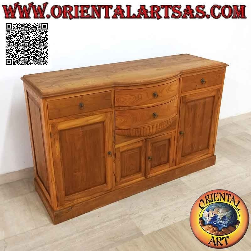 Buffet a 4 ante e 4 cassetti con bombatura curva centrale in legno di teak