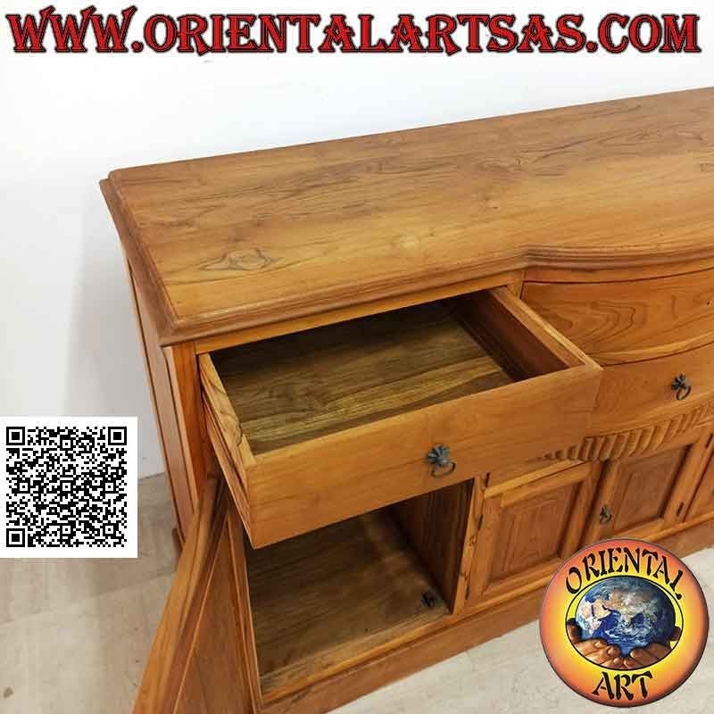 Buffet avec 4 portes et 4 tiroirs avec courbe centrale en bois de teck