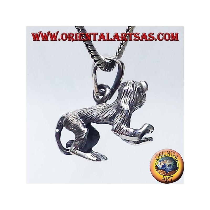 silver pendant, three-dimensional monkey