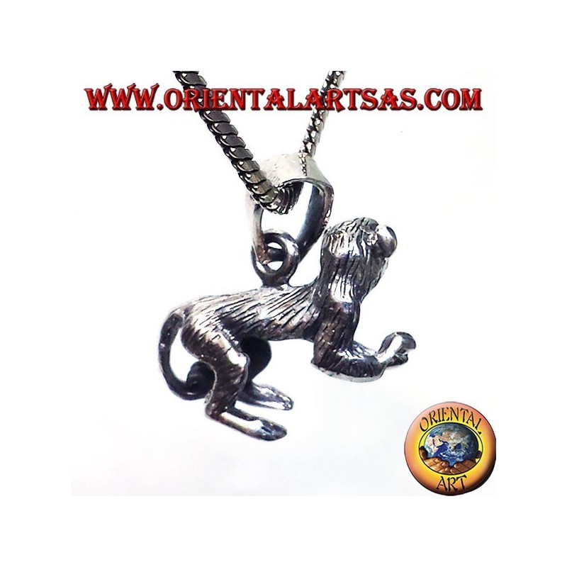 silver pendant, three-dimensional monkey