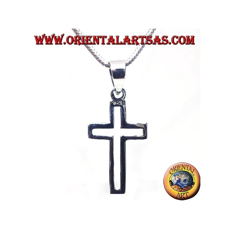 silver pendant, linear carved cross