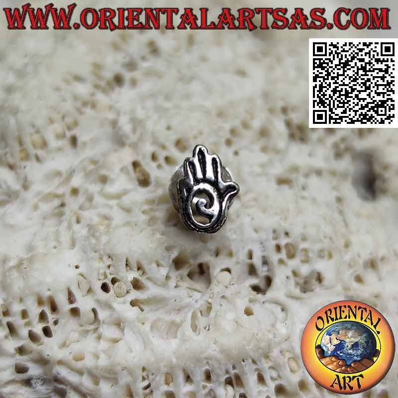Mini silver earring, the hand of fatima with spiral