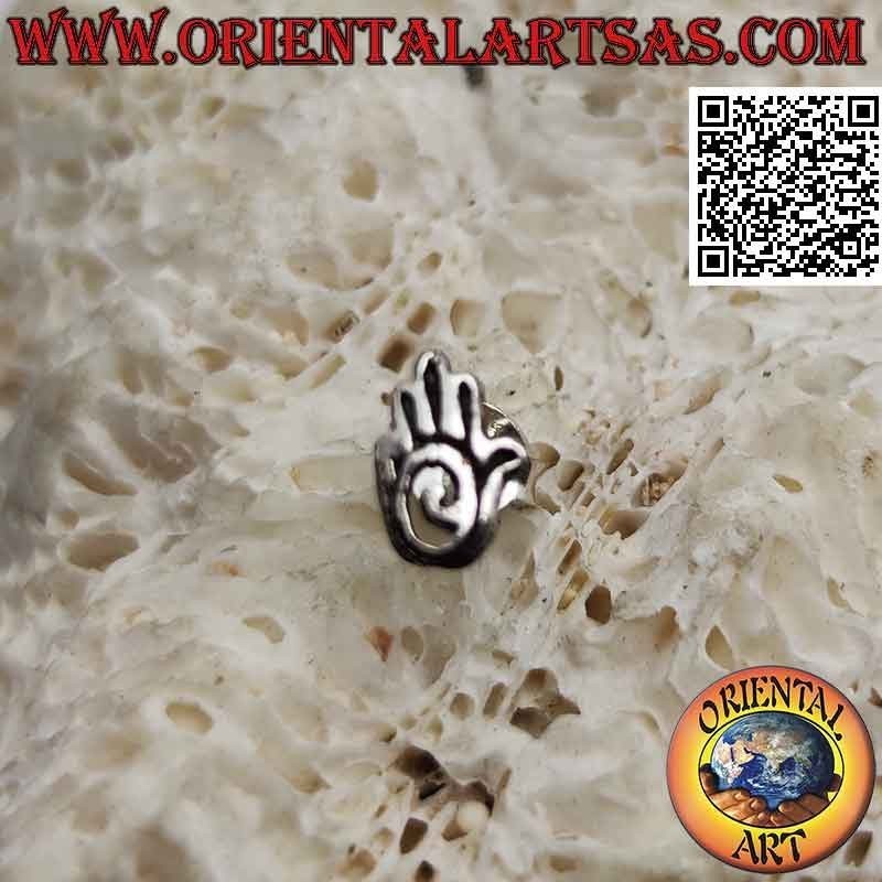 Mini boucle d'oreille en argent, la main de fatima avec spirale