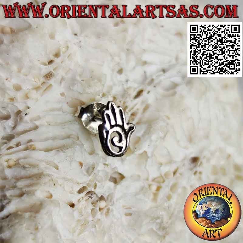 Mini silver earring, the hand of fatima with spiral