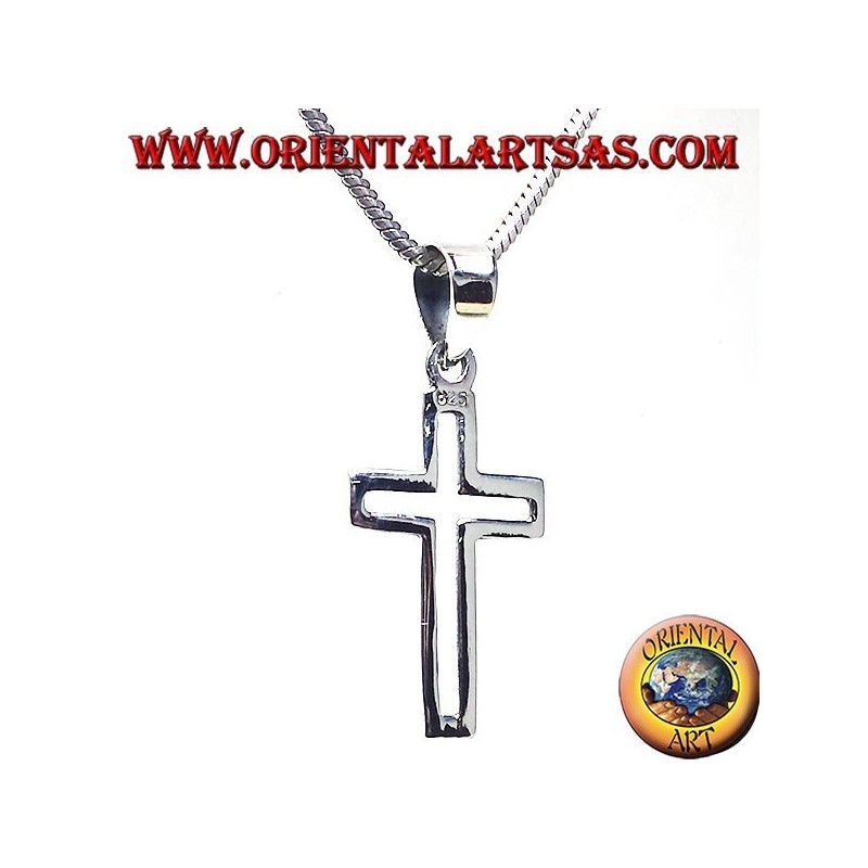 colgante de plata, cruz tallada lineales