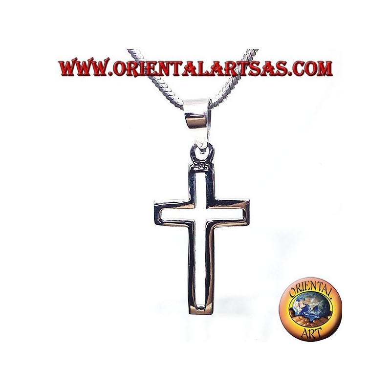 silver pendant, linear carved cross
