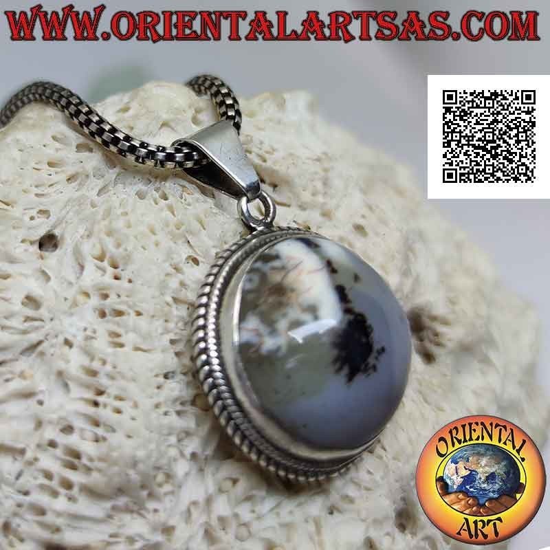 Ciondolo in argento con agata muschiata tonda cabochon contornata da intreccio (2)