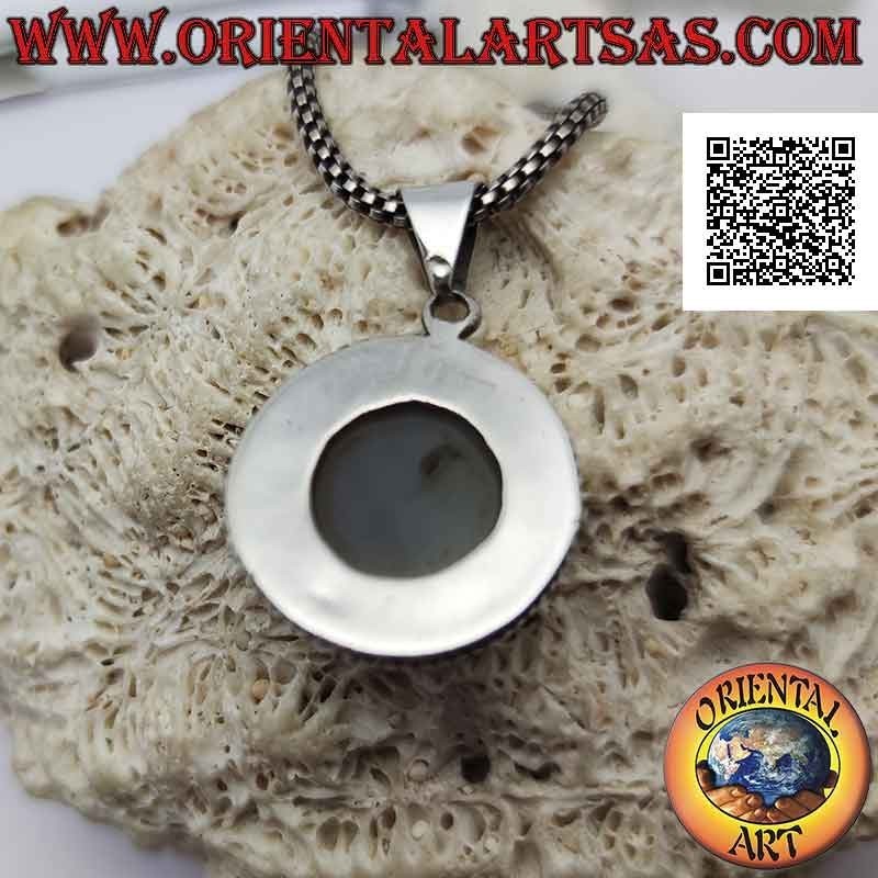 Ciondolo in argento con agata muschiata tonda cabochon contornata da intreccio (2)