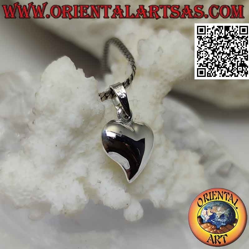 Pendentif en argent, coeur lisse tridimensionnel avec pointe allongée