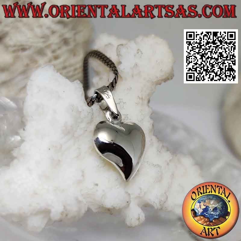 Pendentif en argent, coeur lisse tridimensionnel avec pointe allongée