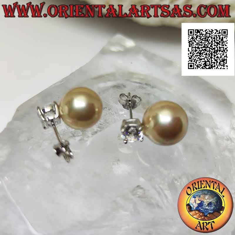 Silberne Lobe-Ohrringe mit Elfenbeinperle und weißem rundem Zirkonia Set