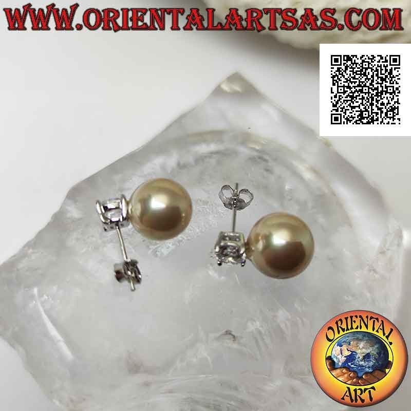 Boucles d'oreilles lobe en argent avec perle ivoire et zircons ronds blancs