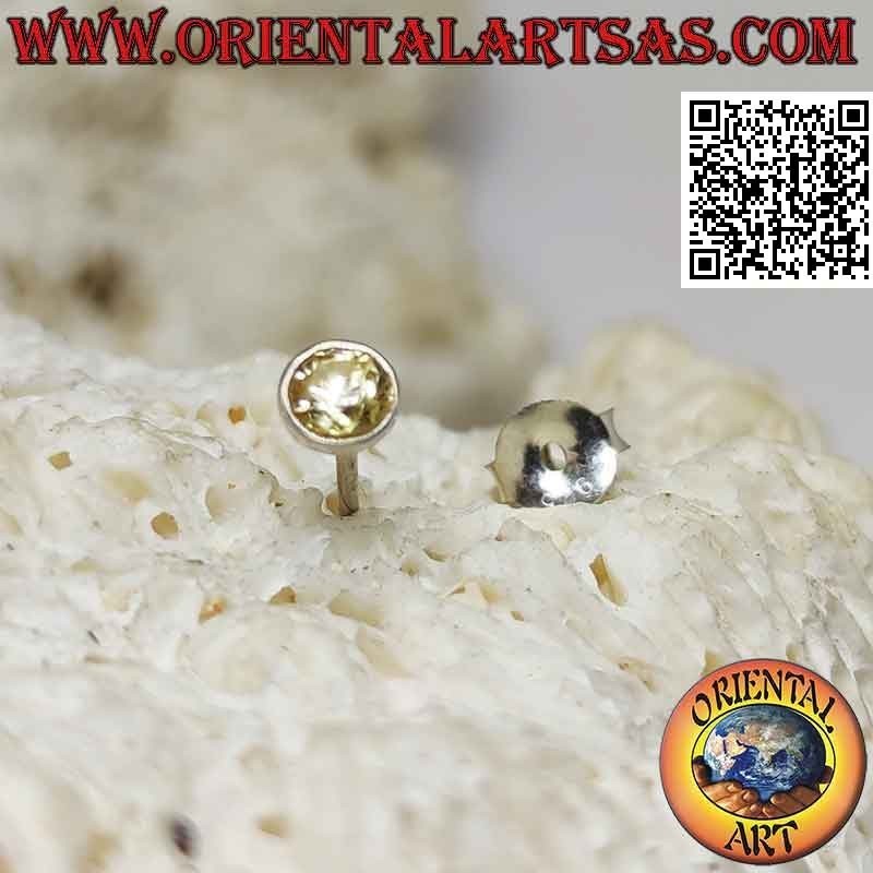 Mini boucle d'oreille en argent, topaze citrine ronde facettée