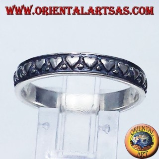 Bague en argent, bague de mariage avec des coeurs sculptés