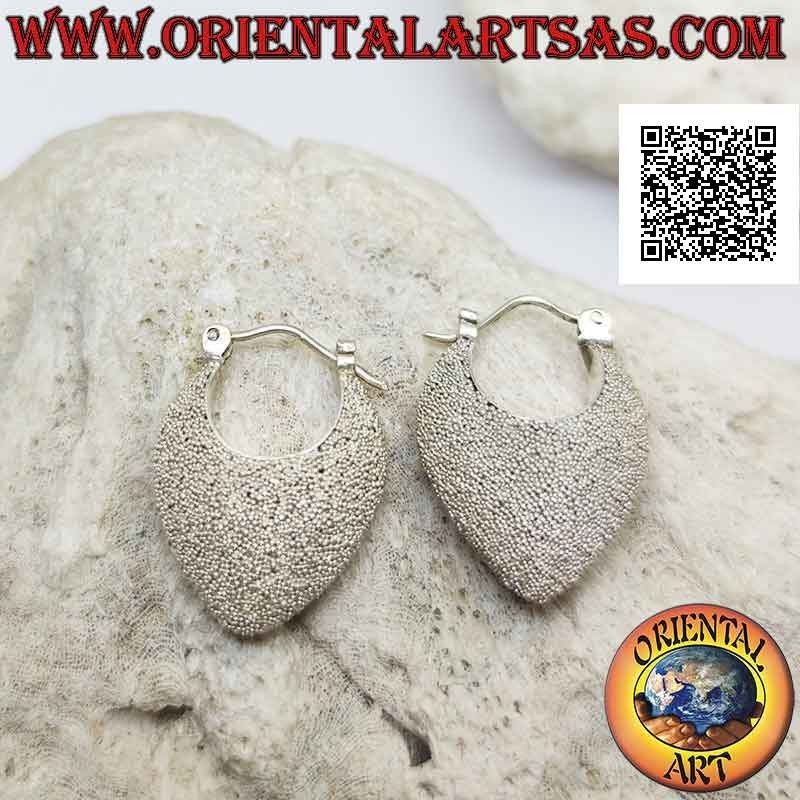 Silver crescent earrings with rounded handbag, handcrafted with micro spheres