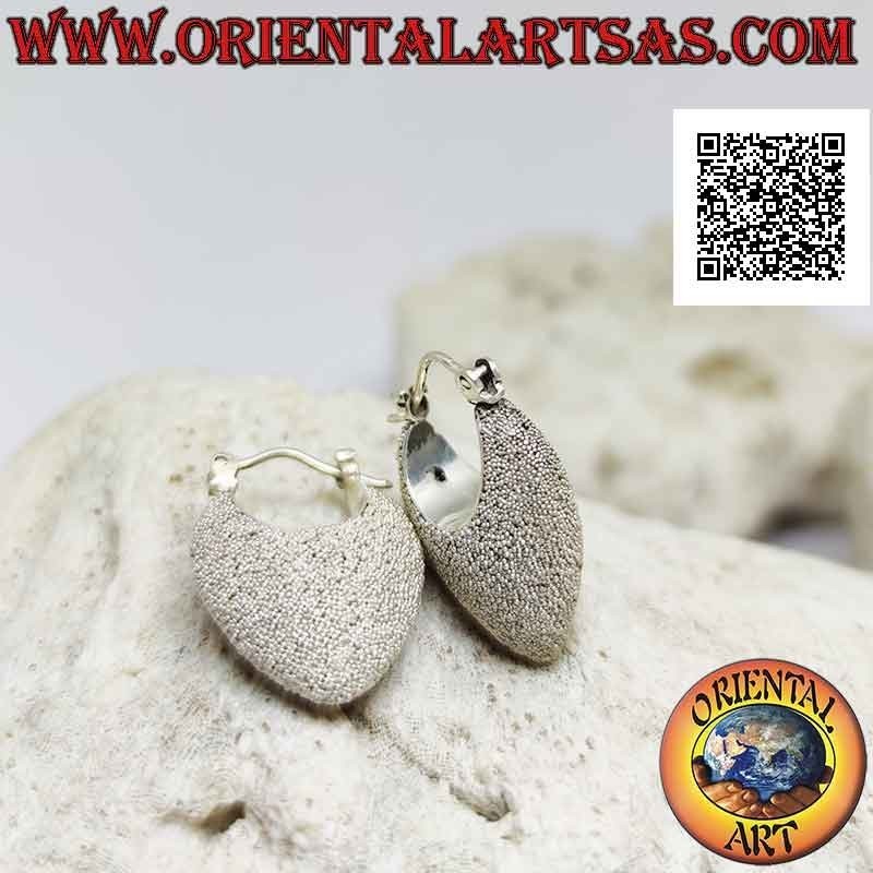 Silver crescent earrings with rounded handbag, handcrafted with micro spheres