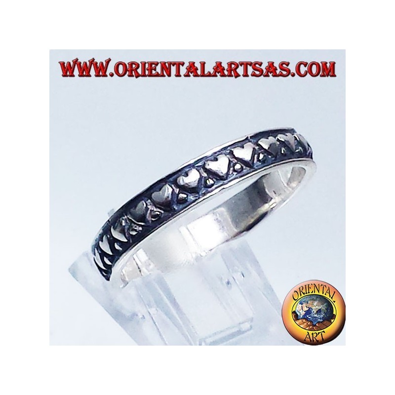 silver ring, wedding ring with hearts carved