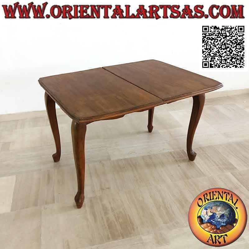 Rectangular table (curved edges) extendable to four legs in teak wood (90 x 120 cm)