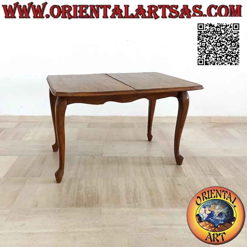 Rectangular table (curved edges) extendable to four legs in teak wood (90 x 120 cm)
