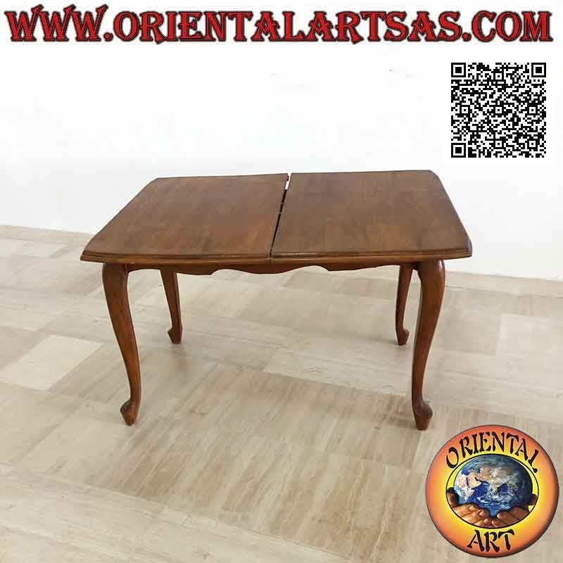 Rectangular table (curved edges) extendable to four legs in teak wood (90 x 120 cm)