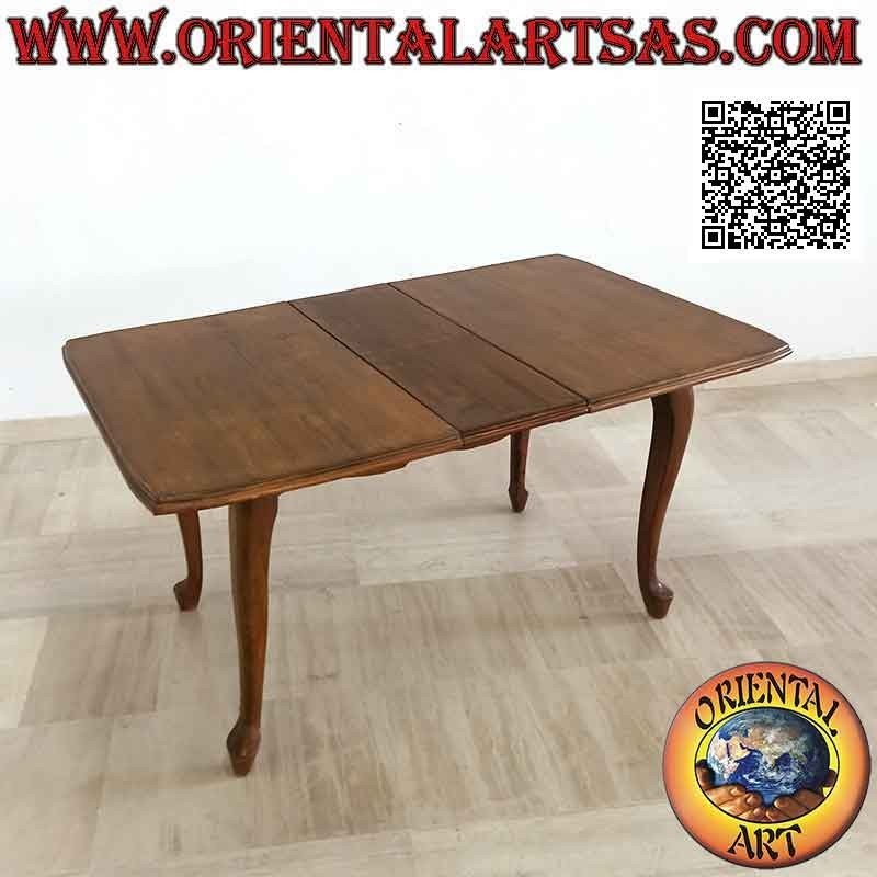 Table rectangulaire (bords incurvés) extensible à quatre pieds en bois de teck (90 x 120 cm)