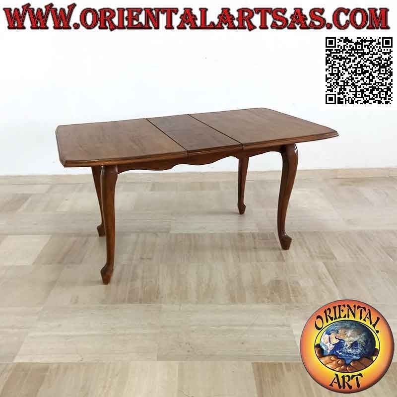 Mesa rectangular (cantos curvos) extensible a cuatro patas en madera de teca (90 x 120 cm)