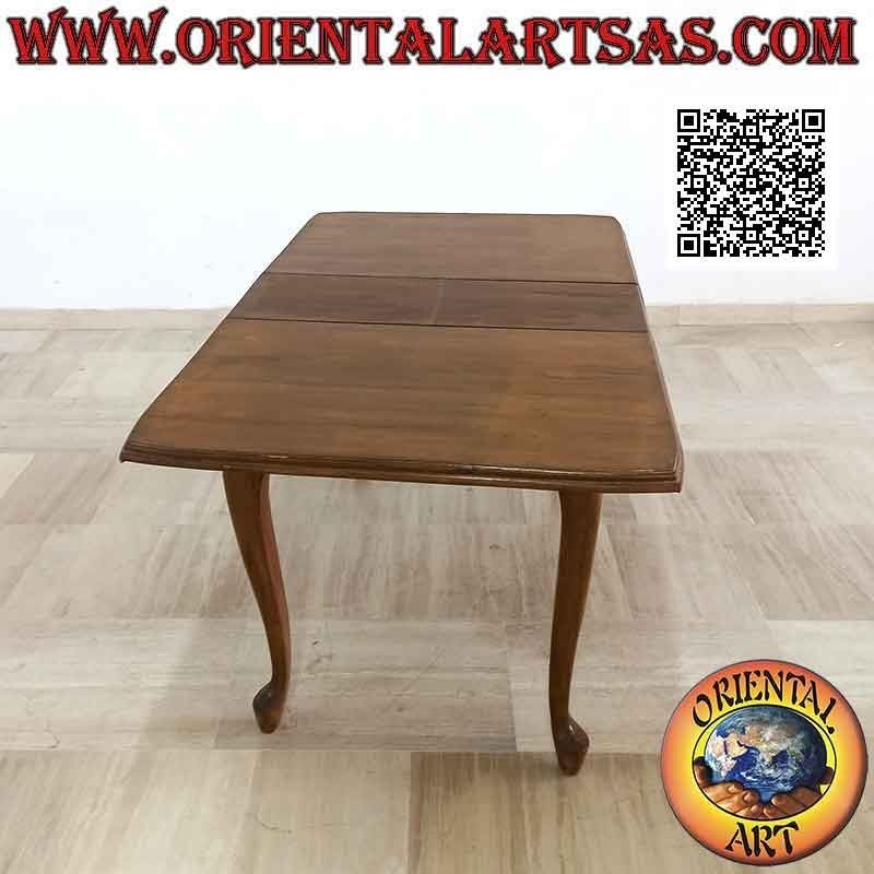 Mesa rectangular (cantos curvos) extensible a cuatro patas en madera de teca (90 x 120 cm)