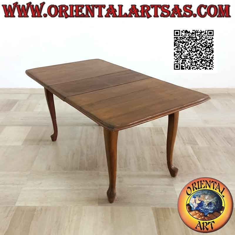 Rectangular table (curved edges) extendable to four legs in teak wood (90 x 120 cm)
