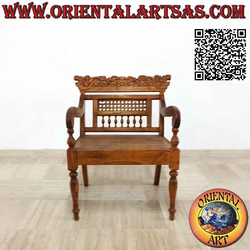 Fauteuil "King" à décor de dragons népalais sculptés en bois de teck