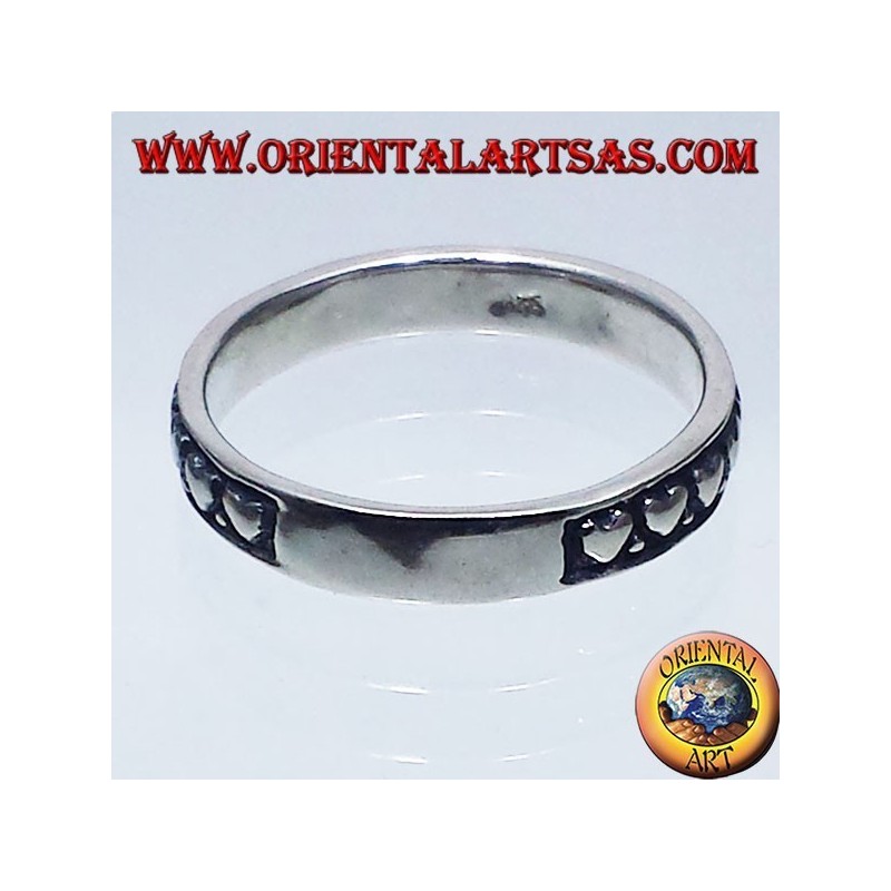 silver ring, wedding ring with hearts carved