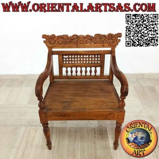 Poltrona "King" con decoro di draghi nepalesi intagliato in legno di teak