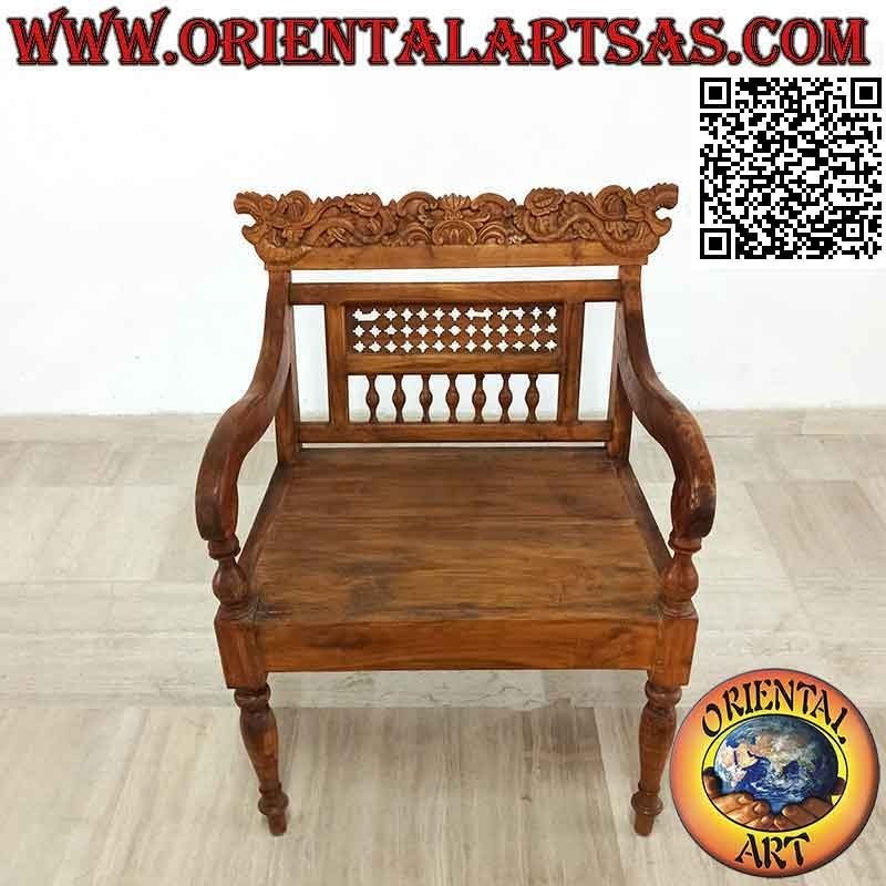 Fauteuil "King" à décor de dragons népalais sculptés en bois de teck