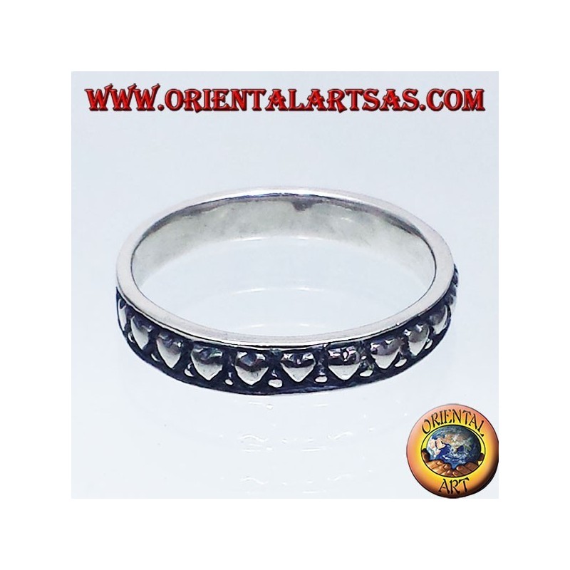 Bague en argent, bague de mariage avec des coeurs sculptés