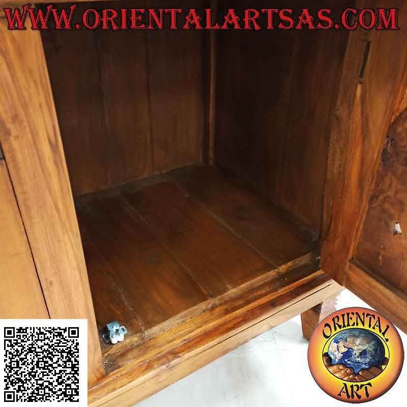 Buffet à 3 portes et 3 tiroirs avec décorations florales sculptées à la main en bois de teck