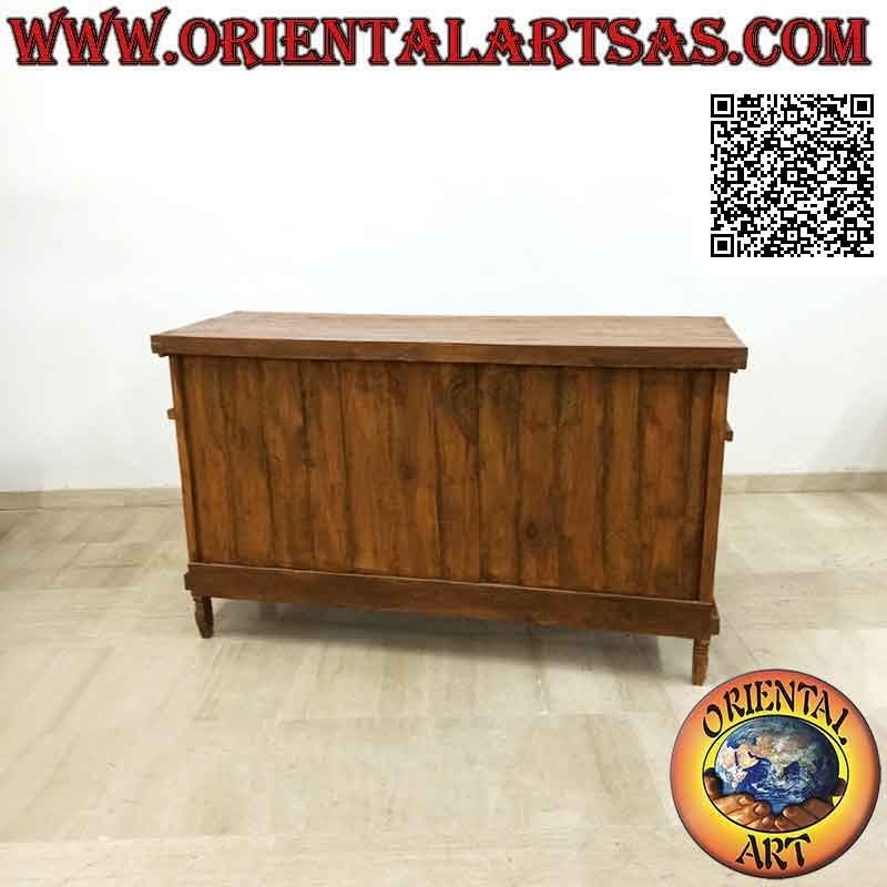Buffet a 3 ante e 3 cassetti con decorazioni floreali intagliate a mano in legno di teak