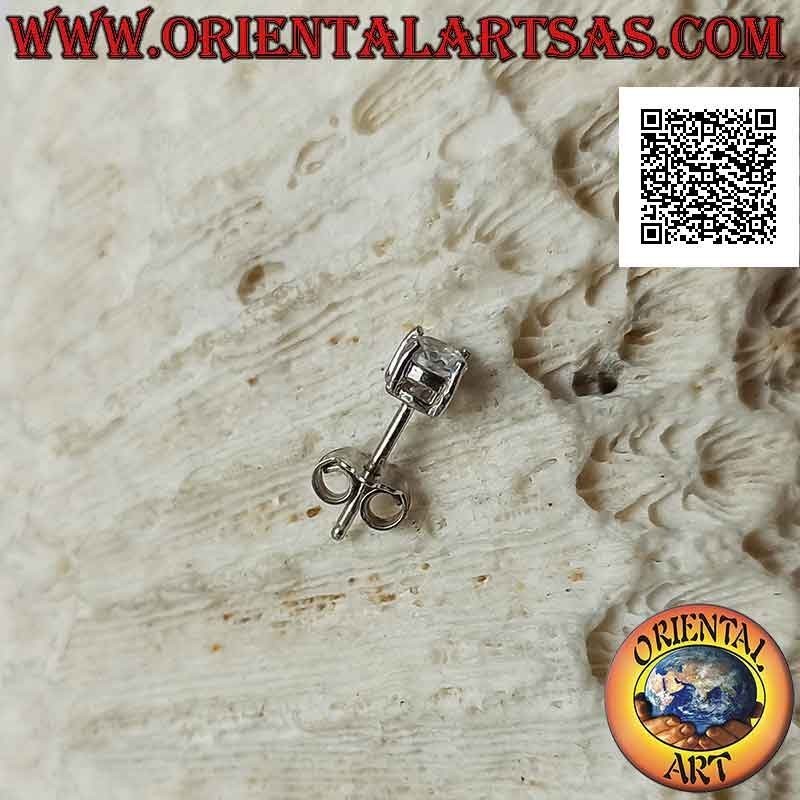 Mini orecchino in argento, punto luce zircone bianco sfaccettato incastonato alto (tondo)