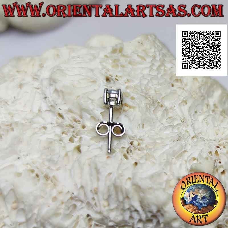 Mini boucle d'oreille en argent, point lumineux zircon blanc facetté serti haut (rond)