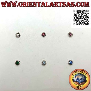 Mini pendiente / tachuela de nariz en plata, circonita redonda rodeada de encaje (2 mm)