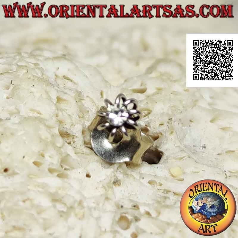 Mini pendiente / tachuela de nariz en plata, circonita redonda rodeada de encaje (2 mm)