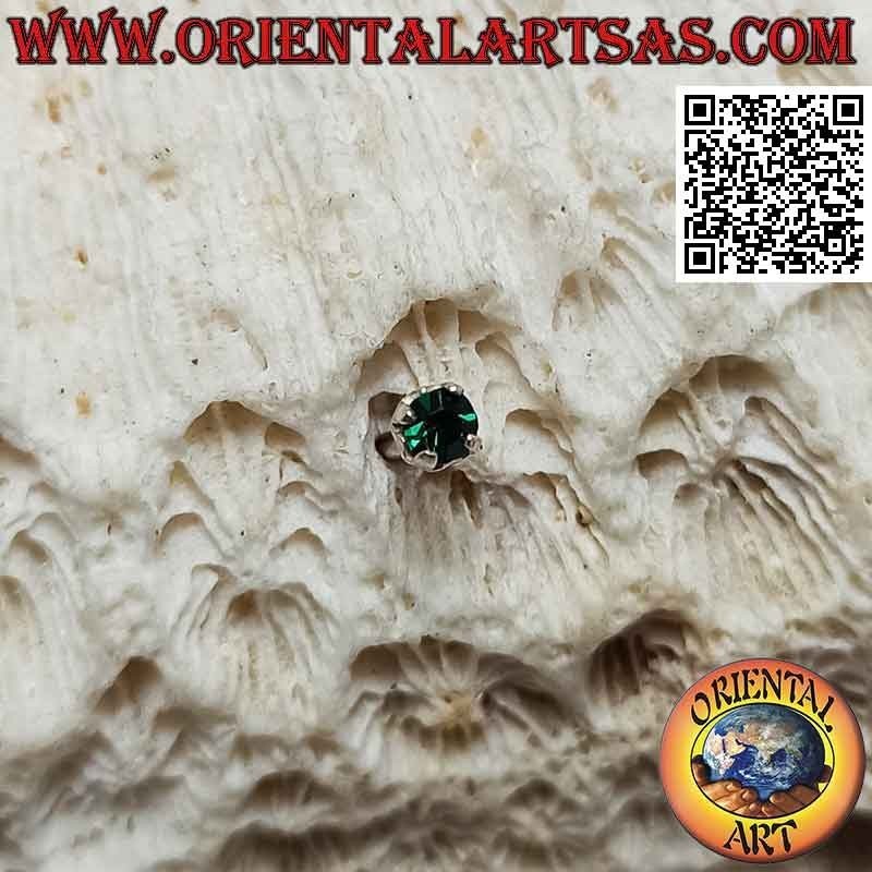 Mini pendiente / espárrago en plata, circonita redonda de engaste grueso (3 mm)