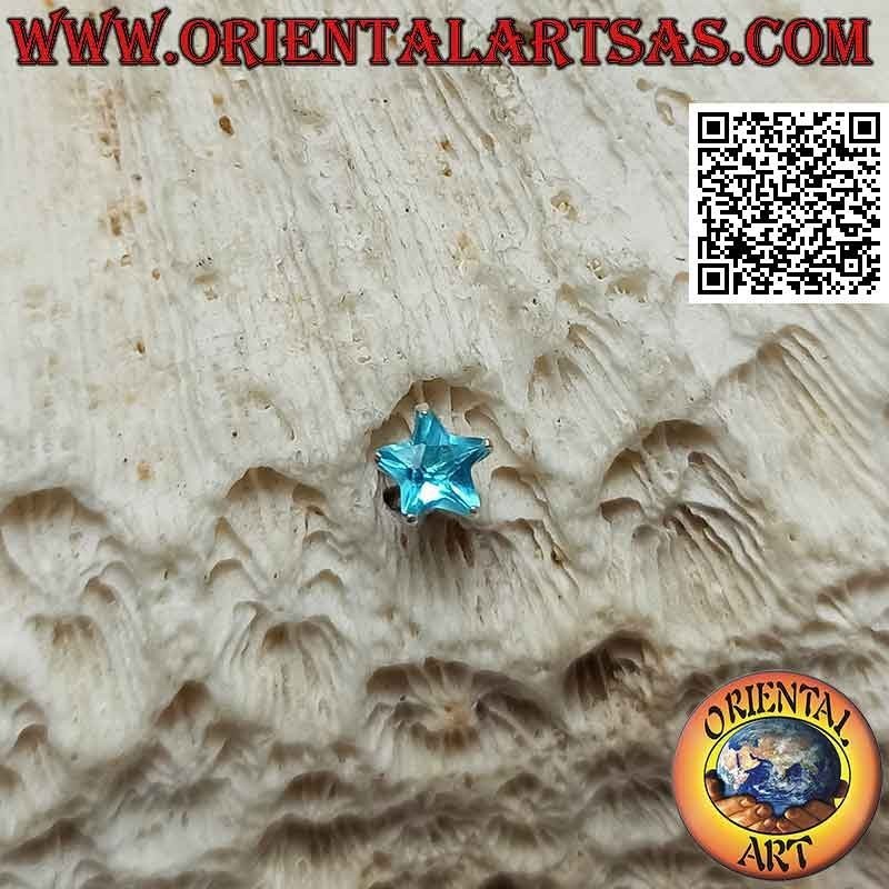Mini earring in silver, 5 mm faceted light blue zircon (star)