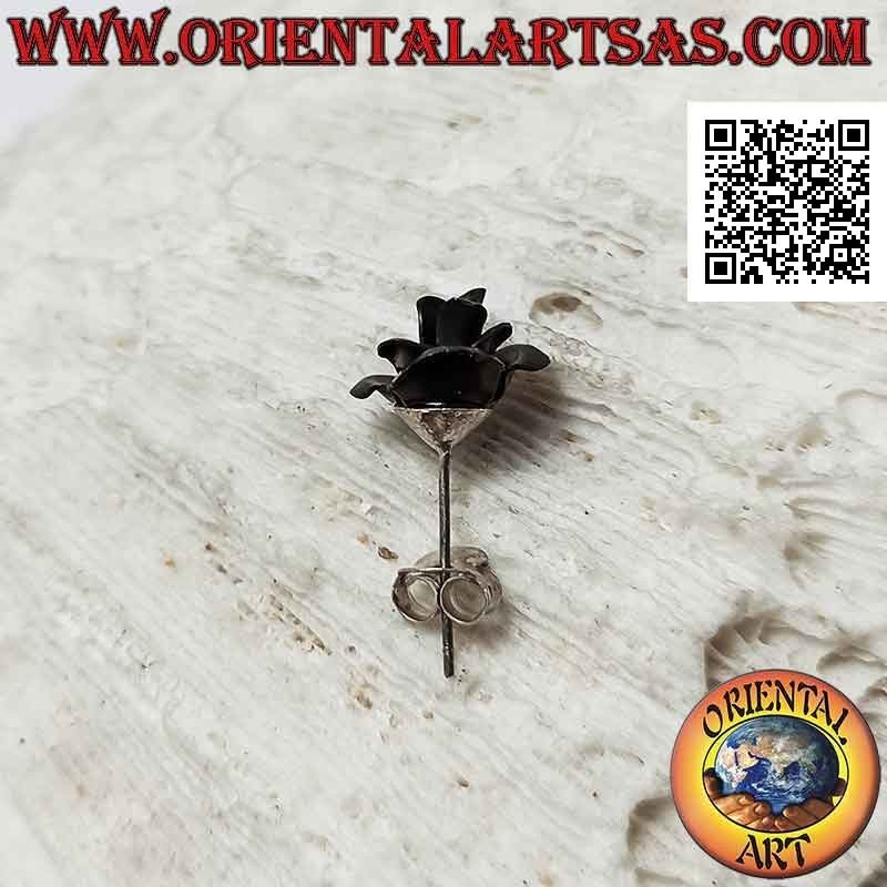 Mini earring in silver, the large enameled rose