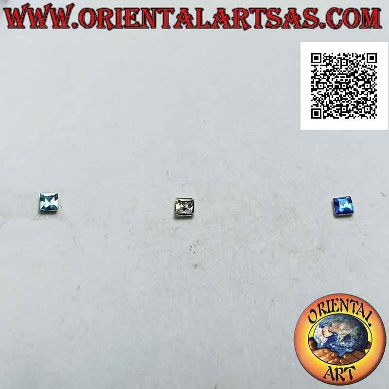 Mini earring / nose stud in silver, square with faceted colored zircon (2 mm)