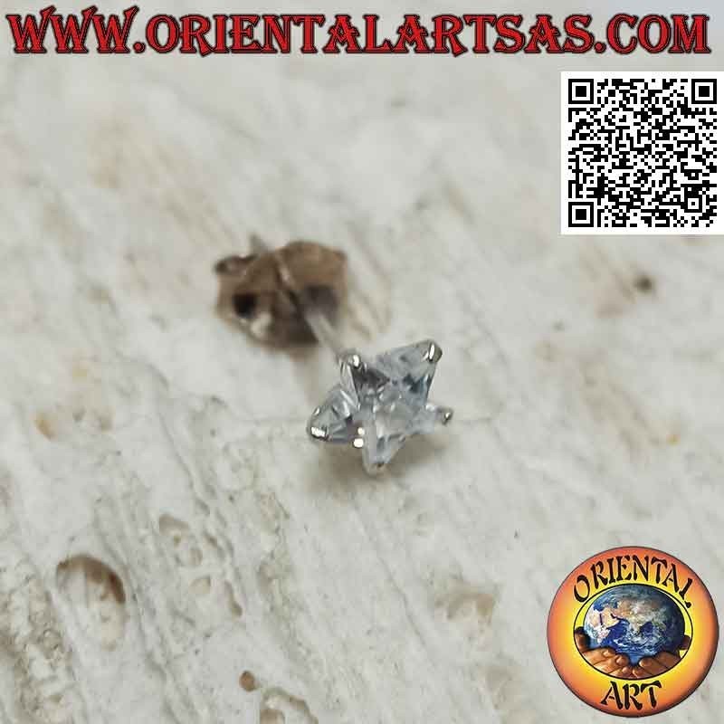 Mini boucle d'oreille en argent, zirconium blanc facetté (étoile) de 5 mm