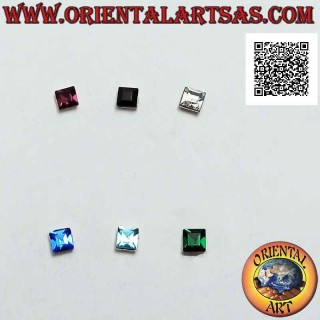 Mini pendiente / tachuela de nariz en plata, cuadrado con circonita de color facetada (3 mm)