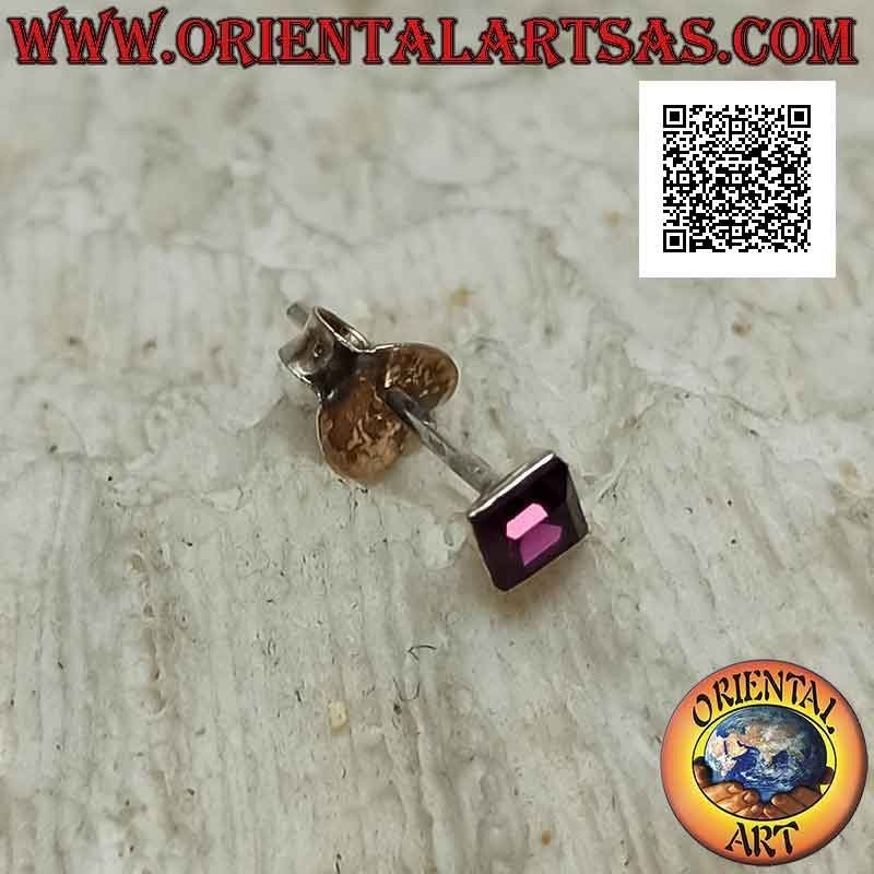 Mini earring / nose stud in silver, square with faceted colored zircon (3 mm)