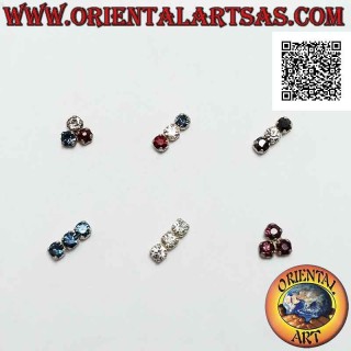 Mini boucle d'oreille en argent, trio de zircons colorés sertis 3 mm