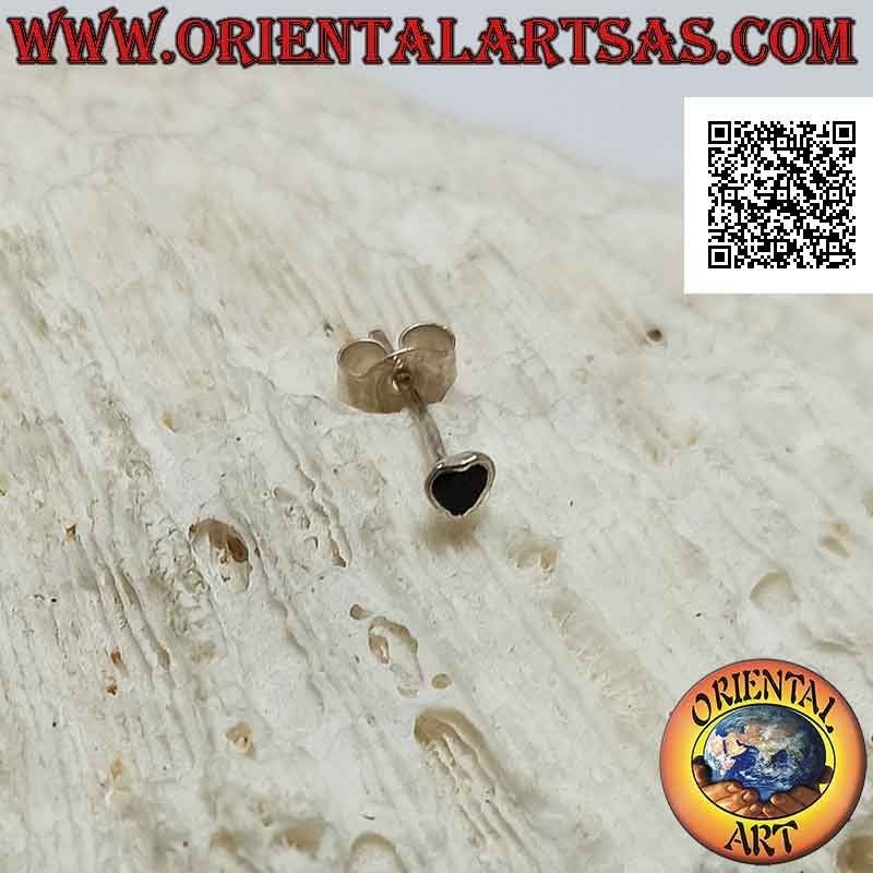 Silver mini earring / nose stud, heart with stone flush edge (4 mm)
