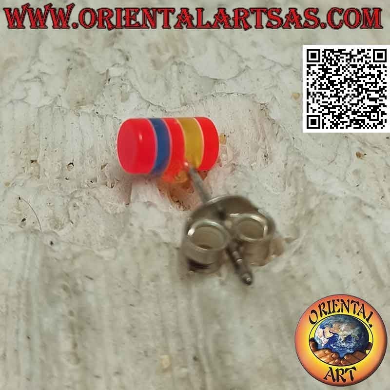 Mini boucle d'oreille en argent, le cylindre rayé multicolore